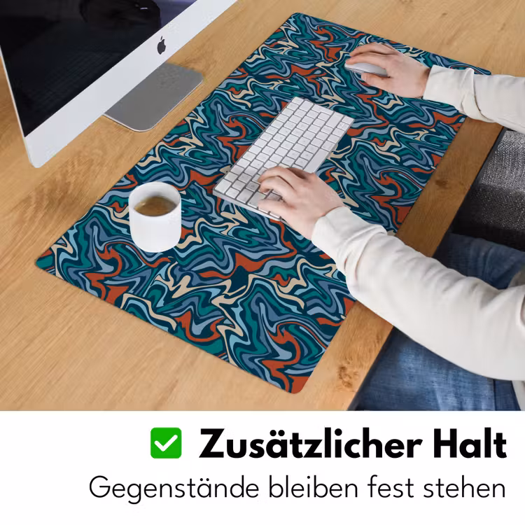 Golven - Retro - Blauw - Patroon Muismat XXL klein 681 -ysfeer3_duits