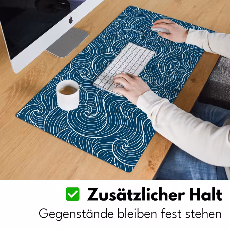 Golven - Spiraal - Water - Abstract - Blauw Muismat XXL klein -ysfeer3_duits