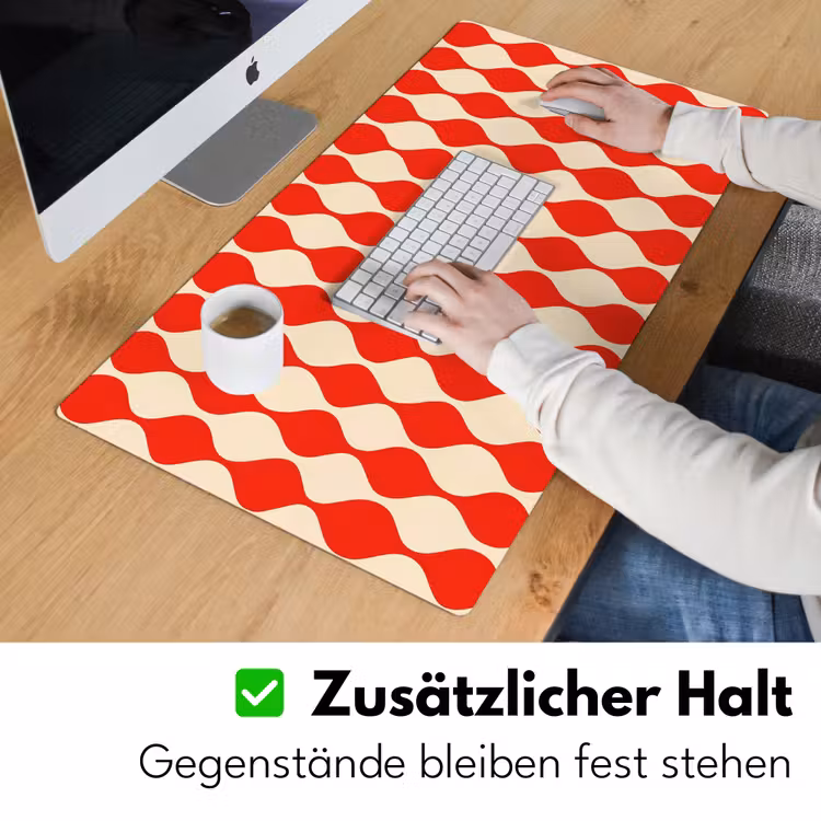 Golvend patroon - Retro - Rood - Beige Muismat XXL klein 681 -ysfeer3_duits