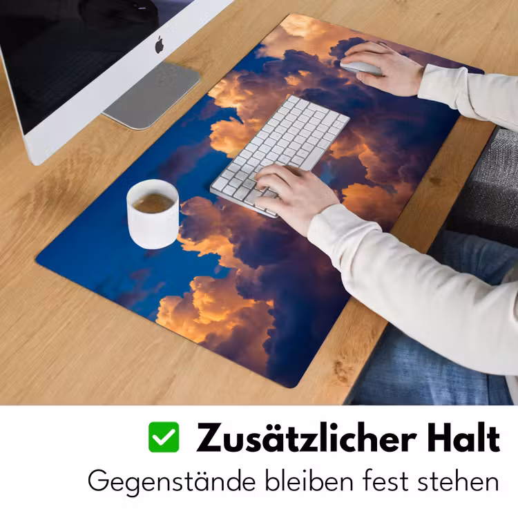 Wolken - Zonsondergang - Natuur - Oranje - Blauw Muismat XXL klein -ysfeer3_duits