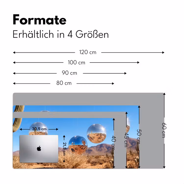 Schreibtischunterlage - Wüste – Spiegelkugel – Kunst - Woestijn - Spiegelbal - Kunst Muismat XXL klein