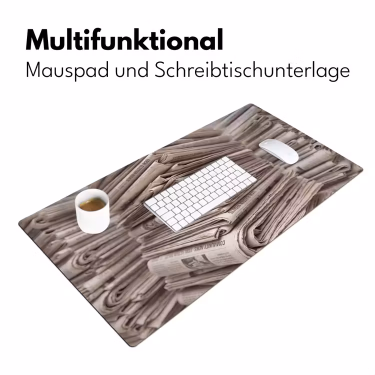 Kranten - Stapel - Nieuws - Vintage - Beige Muismat XXL klein -ysfeer4_duits