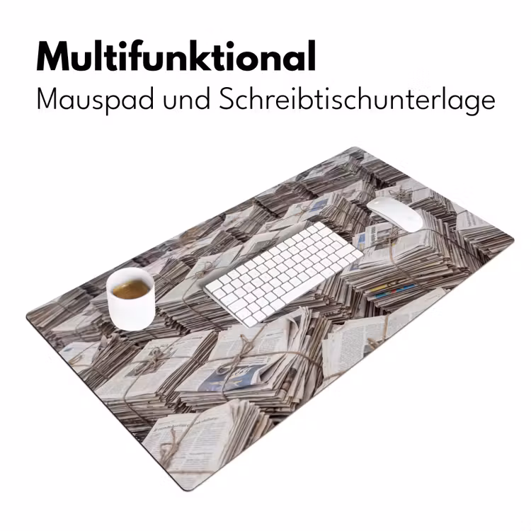 Kranten - Stapels - Touw - Informatie - Vintage Muismat XXL klein -ysfeer4_duits