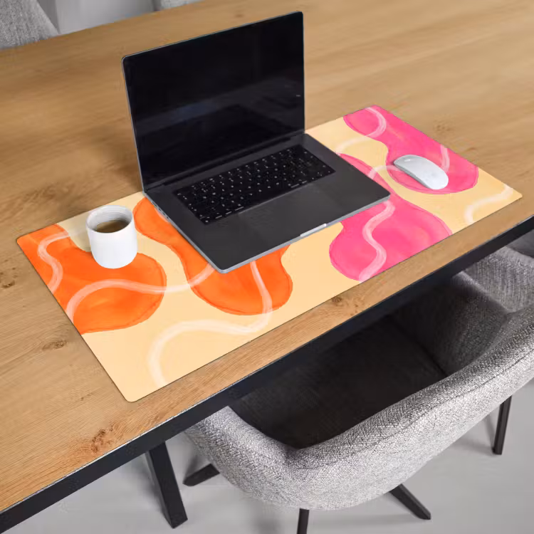 Schreibtischunterlage - Zusammenfassung – Aquarell – Organisch – Orange – Rosa - Abstract - Aquarel - Organisch - Oranje - Roze Muismat XXL klein