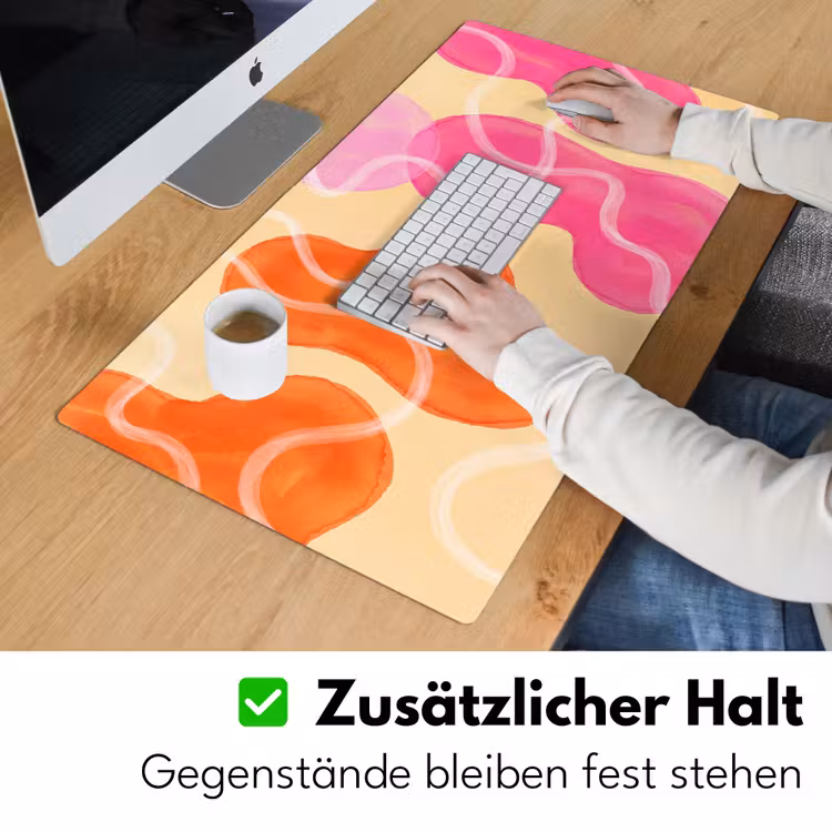 Schreibtischunterlage - Zusammenfassung – Aquarell – Organisch – Orange – Rosa - Abstract - Aquarel - Organisch - Oranje - Roze Muismat XXL klein