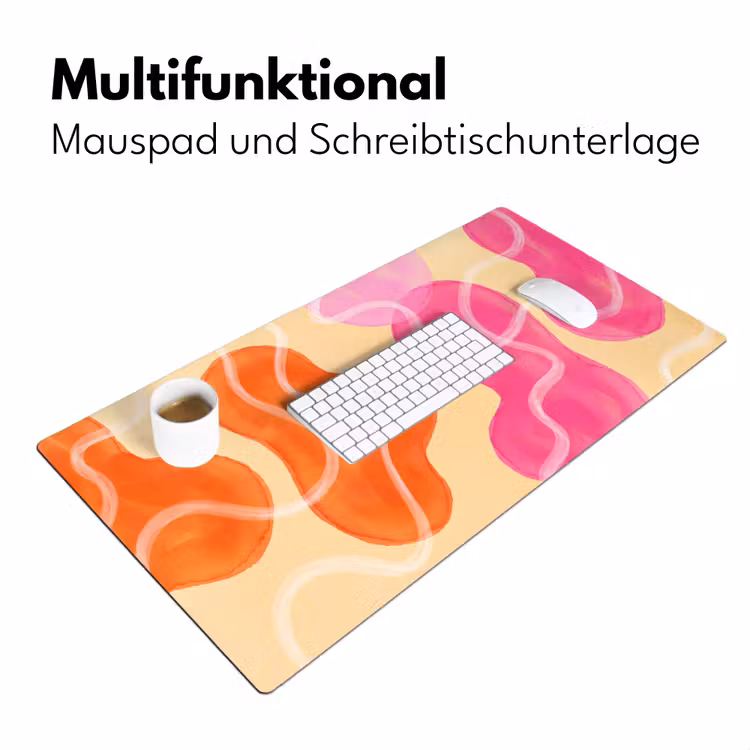 Schreibtischunterlage - Zusammenfassung – Aquarell – Organisch – Orange – Rosa - Abstract - Aquarel - Organisch - Oranje - Roze Muismat XXL klein