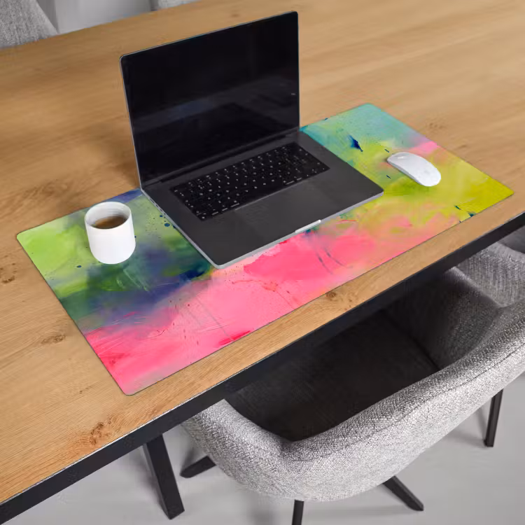 Abstract - Kleuren - Modern - Groen - Roze Muismat XXL klein -sfeer1