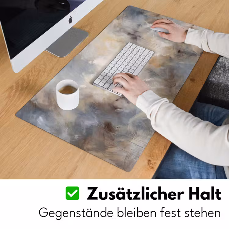 Abstract - Wolken - Sfeervol - Beige - Grijs Muismat XXL klein -ysfeer3_duits
