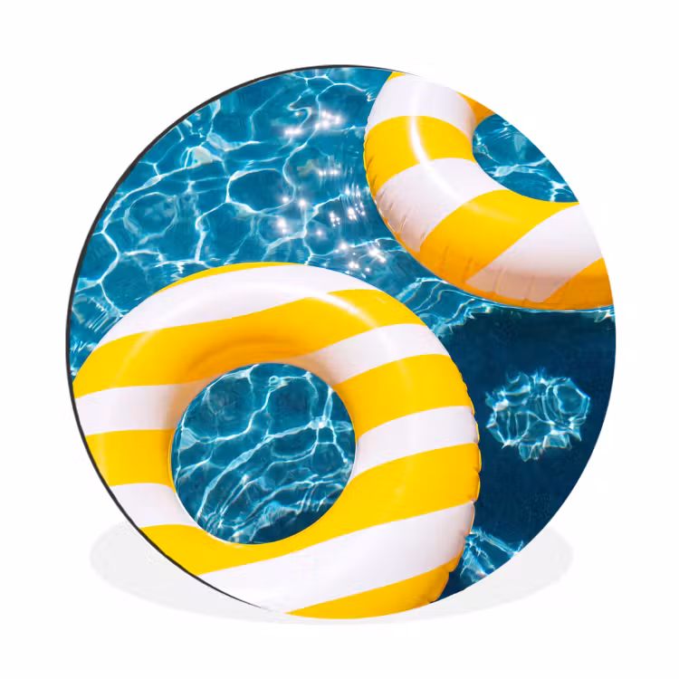 Zwembad - Zwembanden - Zomer - Geel - Blauw Wandcirkel aluminium klein -3d