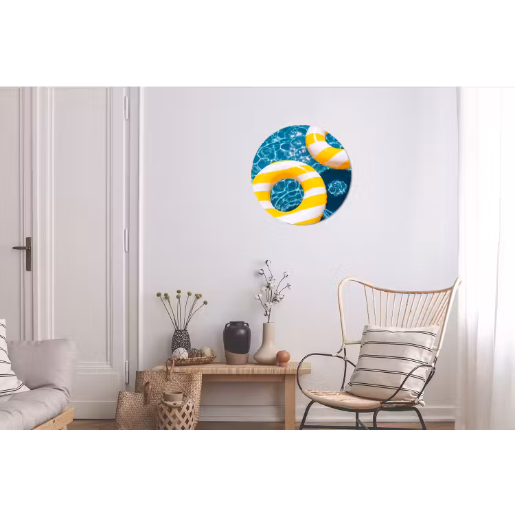 Zwembad - Zwembanden - Zomer - Geel - Blauw Wandcirkel aluminium klein -woonkamer