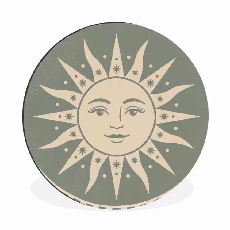 Zon - Sterren - Astrologie - Vintage - Groen Wandcirkel aluminium klein -3d