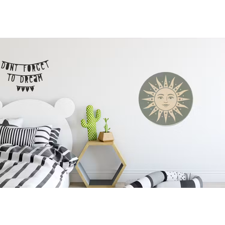 Zon - Sterren - Astrologie - Vintage - Groen Wandcirkel aluminium klein -kinderkamer