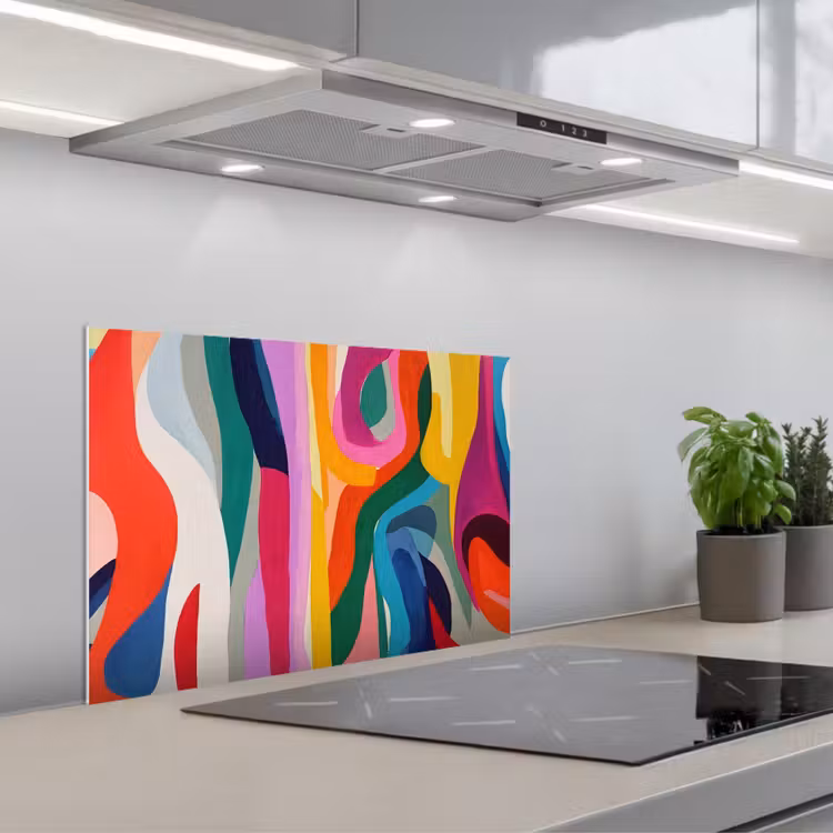 Abstract - Kleurrijk - Golven - Lijnen keuken achterwand spatscherm klein -3d_schuin
