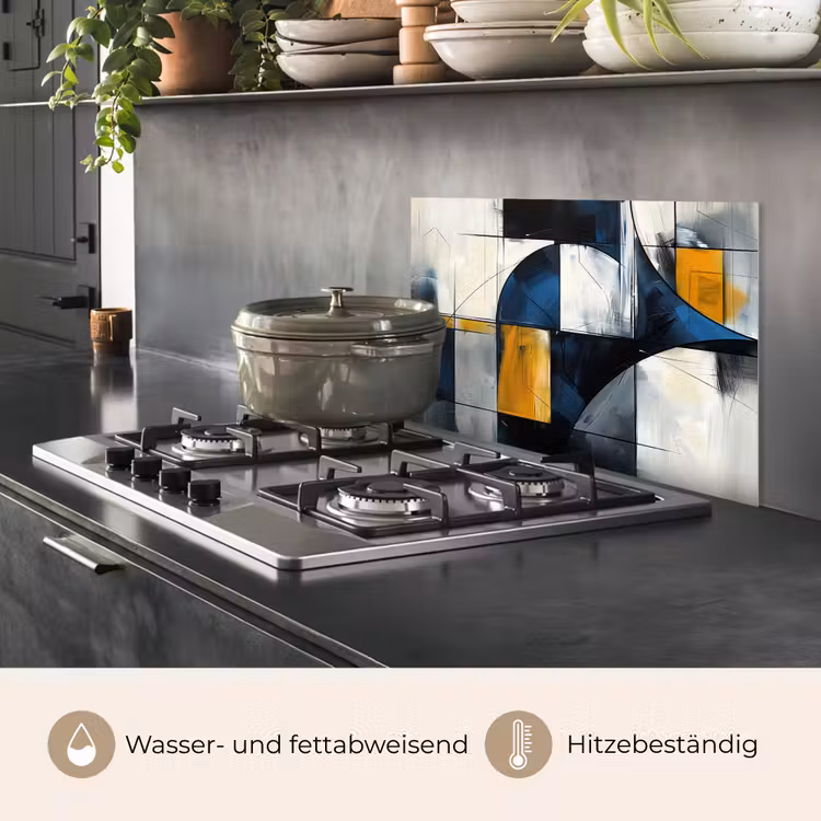 Abstract - Vormen - Goud - Blauw - Geometrisch keuken achterwand spatscherm klein -usp_DE
