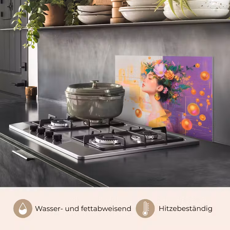 Abstract - Vrouw - Bloemenkroon - Goud keuken achterwand spatscherm klein -usp_DE
