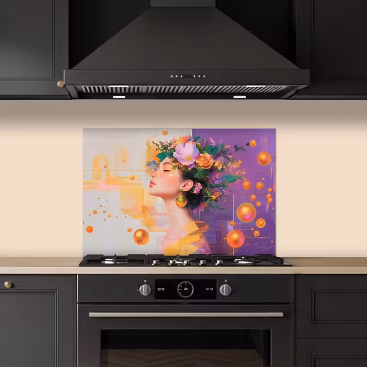 Abstract - Vrouw - Bloemenkroon - Goud keuken achterwand spatscherm klein -sfeer1