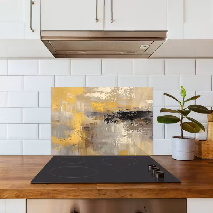 Abstract - Geel - Modern - Beige keuken achterwand spatscherm klein -sfeer2