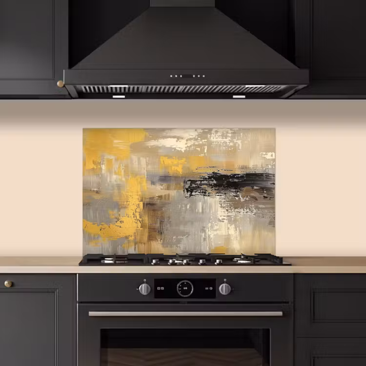 Abstract - Geel - Modern - Beige keuken achterwand spatscherm klein -sfeer1
