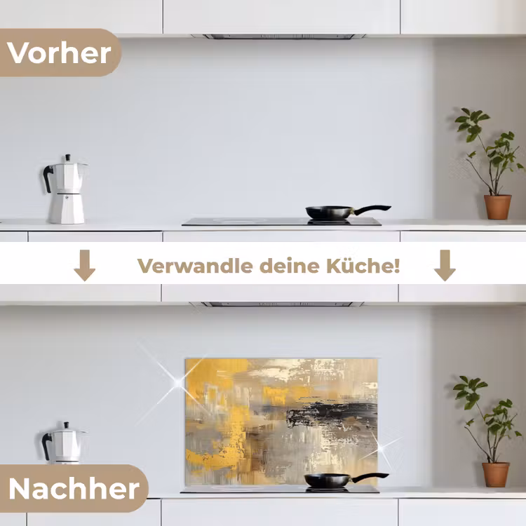 Abstract - Geel - Modern - Beige keuken achterwand spatscherm klein -voor_na_DE