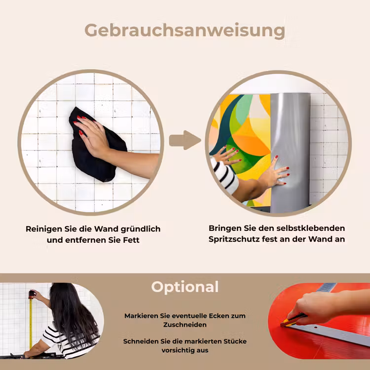 Abstract - Geel - Roze - Groen keuken achterwand spatscherm klein -gebruiksaanwijzing_DE
