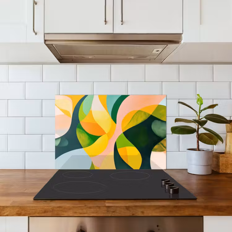 Abstract - Geel - Roze - Groen keuken achterwand spatscherm klein -sfeer2