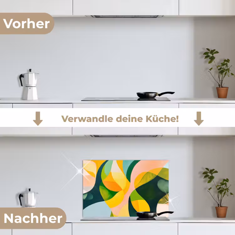 Abstract - Geel - Roze - Groen keuken achterwand spatscherm klein -voor_na_DE