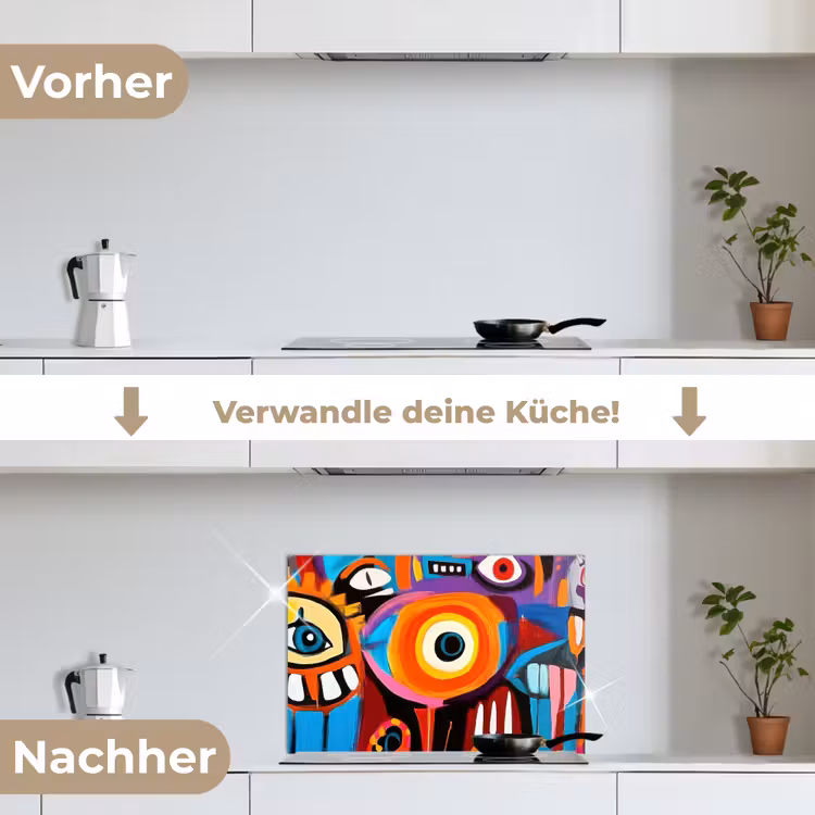 Abstract - Gezicht - Kleurrijk keuken achterwand spatscherm klein -voor_na_DE