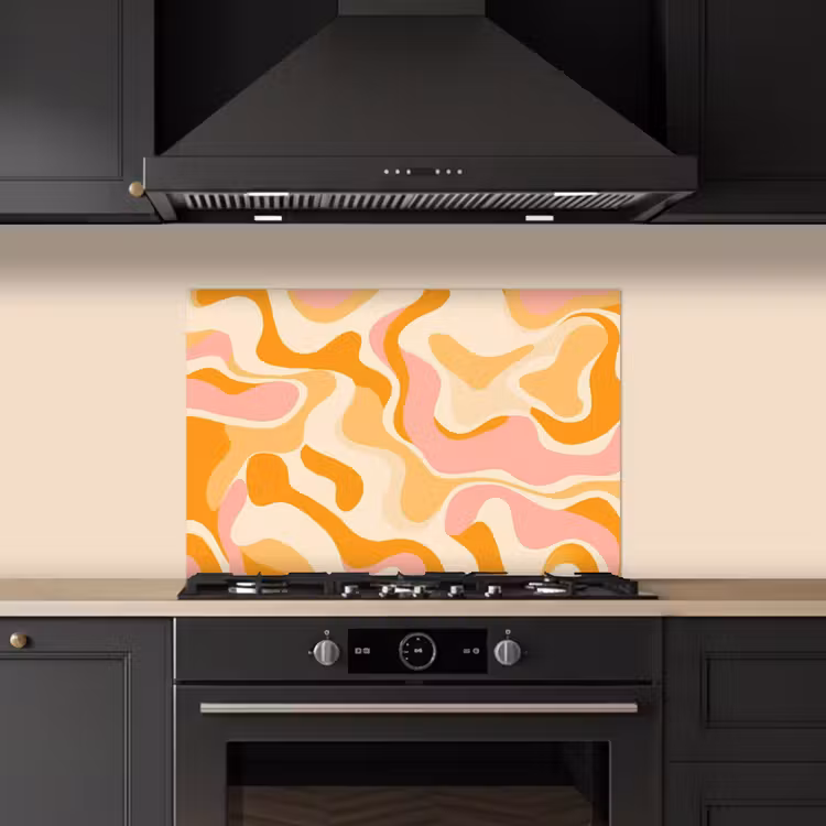 Abstract - Golvend - Oranje keuken achterwand spatscherm klein -sfeer1