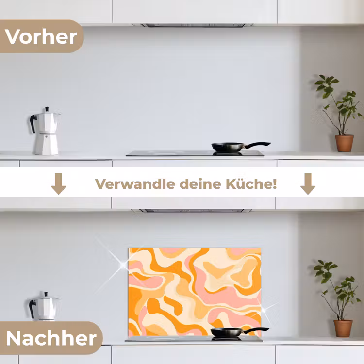 Abstract - Golvend - Oranje keuken achterwand spatscherm klein -voor_na_DE