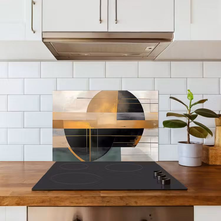 Abstract - Goud - Brons - Groen - Vormen - Modern keuken achterwand spatscherm klein -sfeer2
