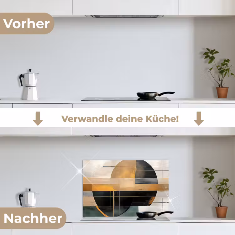 Abstract - Goud - Brons - Groen - Vormen - Modern keuken achterwand spatscherm klein -voor_na_DE