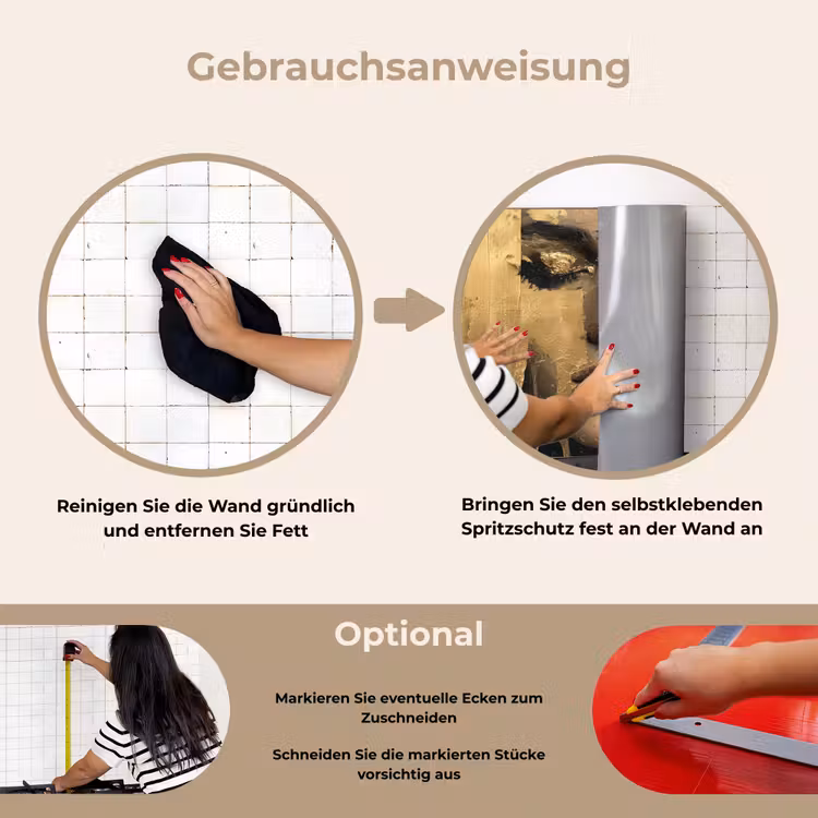 Abstract - Goud - Gezicht - Lippen keuken achterwand spatscherm klein -gebruiksaanwijzing_DE