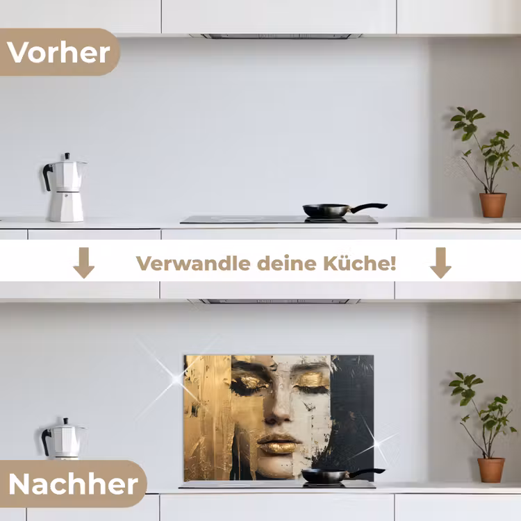 Abstract - Goud - Gezicht - Lippen keuken achterwand spatscherm klein -voor_na_DE