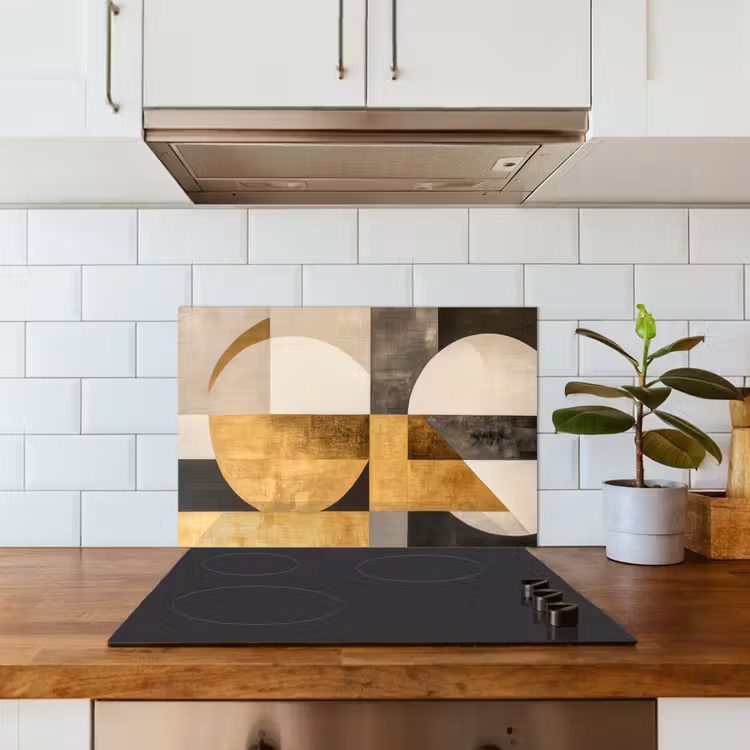 Abstract - Goud - Grijs - Vormen - Geometrisch keuken achterwand spatscherm klein -sfeer2