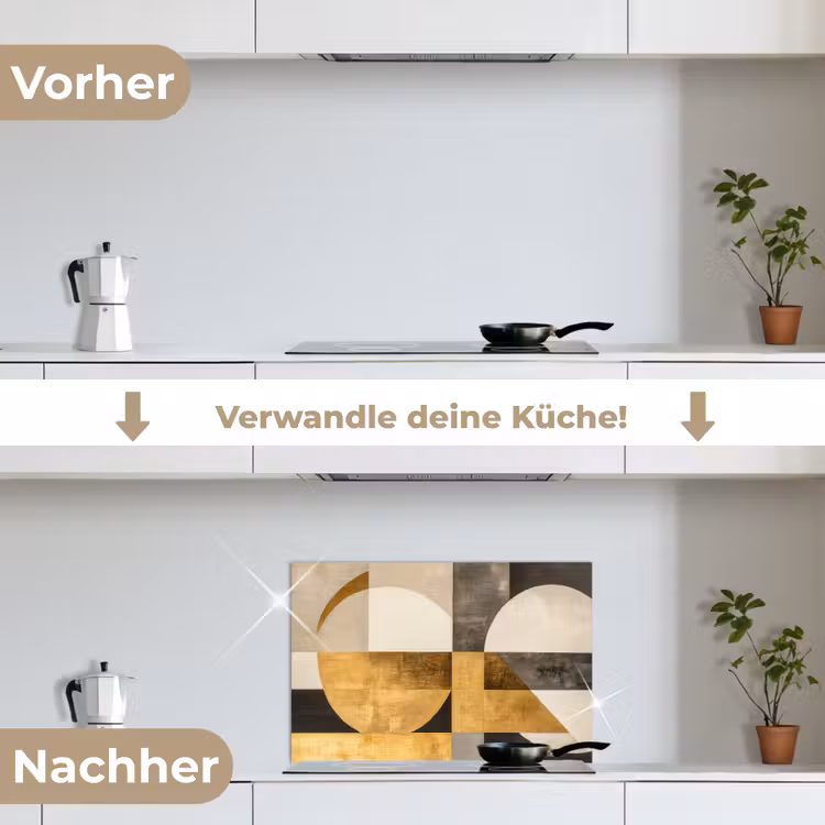 Abstract - Goud - Grijs - Vormen - Geometrisch keuken achterwand spatscherm klein -voor_na_DE