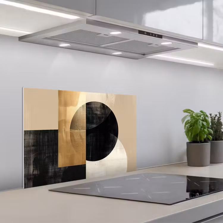 Abstract - Goud - Zwart - Kunst keuken achterwand spatscherm klein -3d_schuin