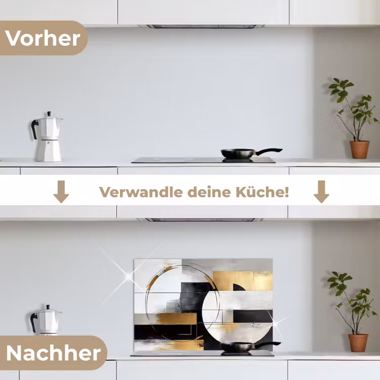 Abstract - Goud - Zilver - Vormen - Aesthetic keuken achterwand spatscherm klein -voor_na_DE