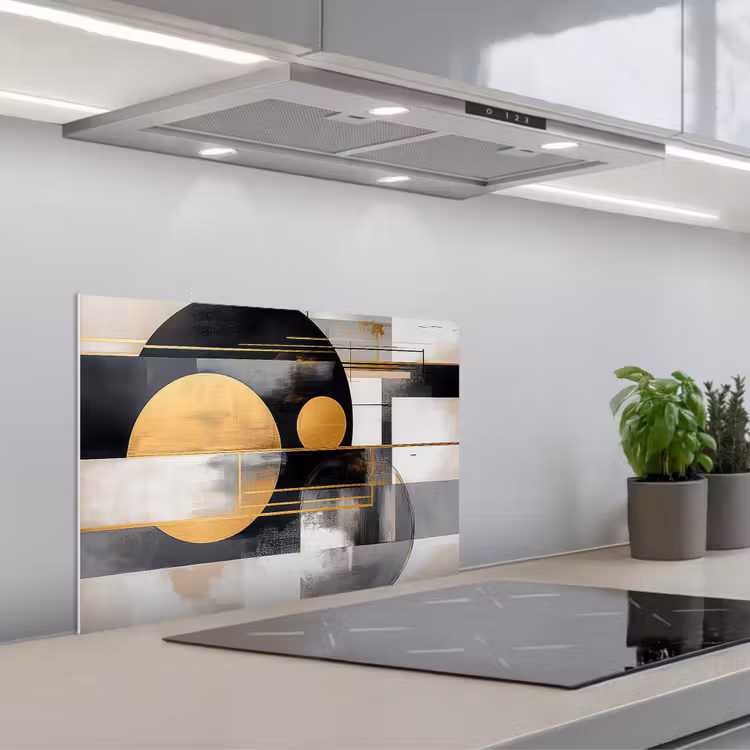 Abstract - Goud - Zilver - Vormen - Aesthetic - Modern keuken achterwand spatscherm klein -3d_schuin