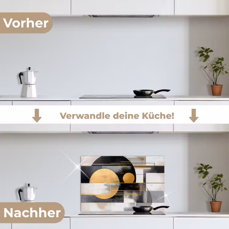 Abstract - Goud - Zilver - Vormen - Aesthetic - Modern keuken achterwand spatscherm klein -voor_na_DE