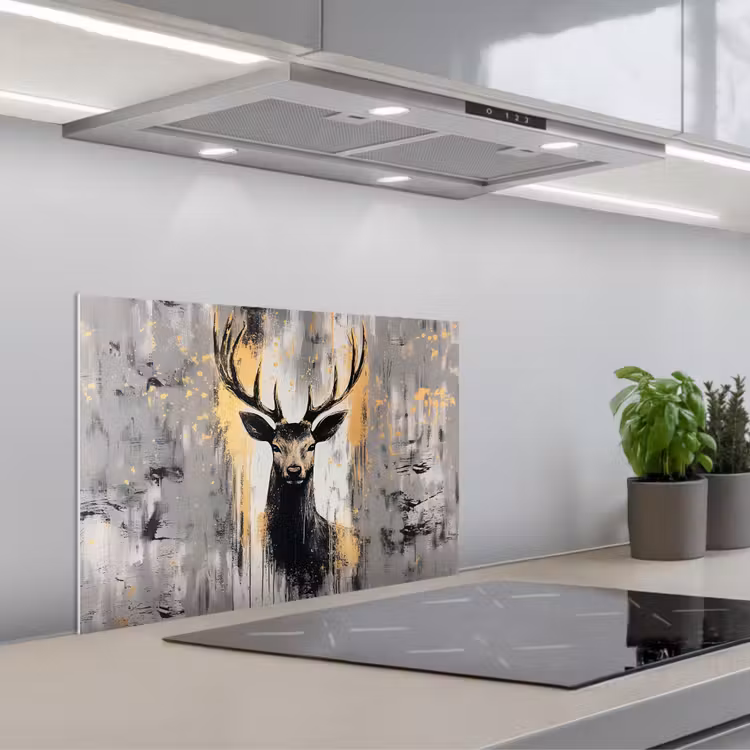 Abstract - Hert - Gewei - Goud keuken achterwand spatscherm klein -3d_schuin