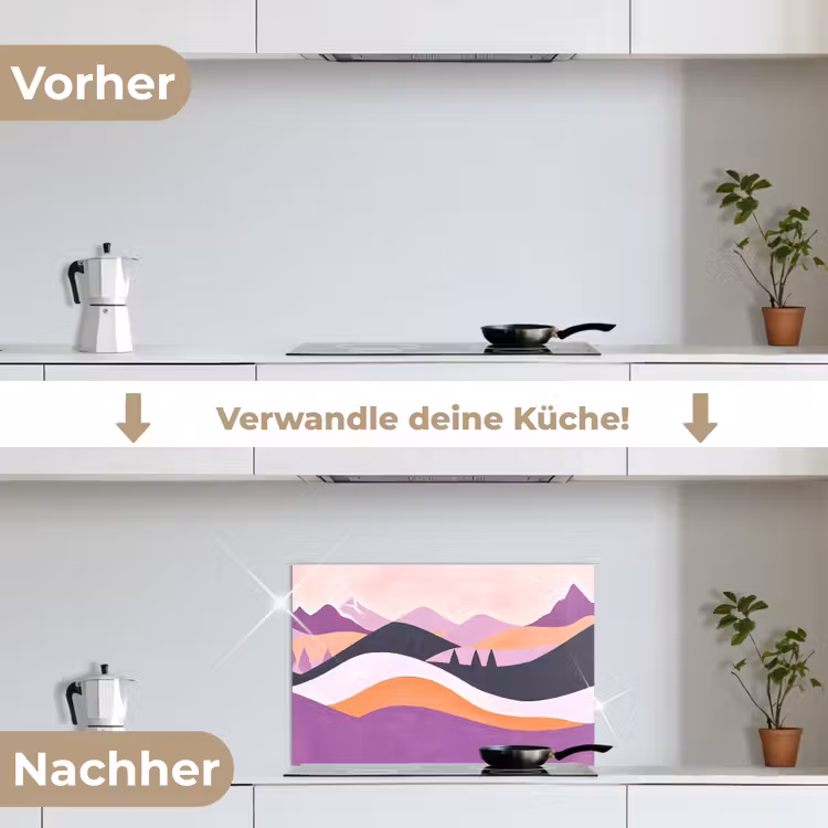 Abstract - Heuvels - Bomen - Groen keuken achterwand spatscherm klein -voor_na_DE