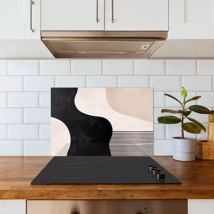 Abstract - Japandi - Beige - Modern keuken achterwand spatscherm klein -sfeer2