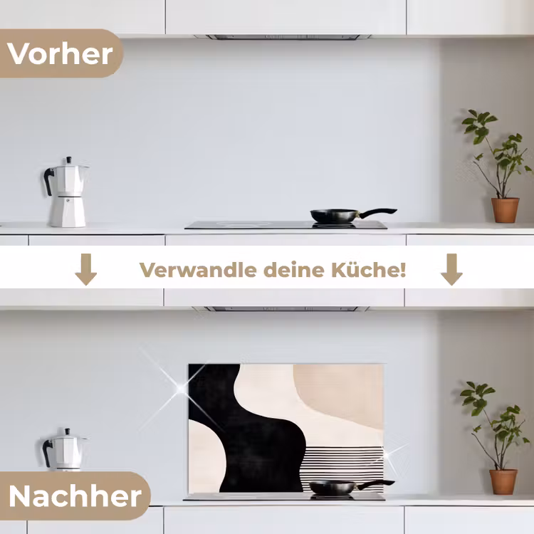 Abstract - Japandi - Beige - Modern keuken achterwand spatscherm klein -voor_na_DE