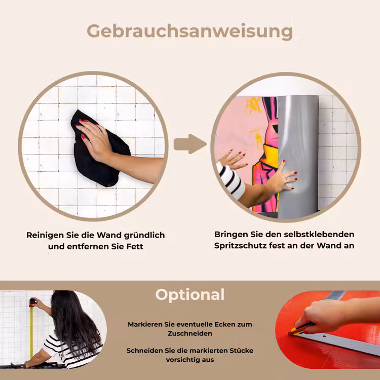 Abstract - Konijn - Sjaal - Geel keuken achterwand spatscherm klein -gebruiksaanwijzing_DE