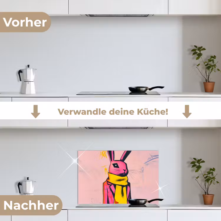 Abstract - Konijn - Sjaal - Geel keuken achterwand spatscherm klein -voor_na_DE