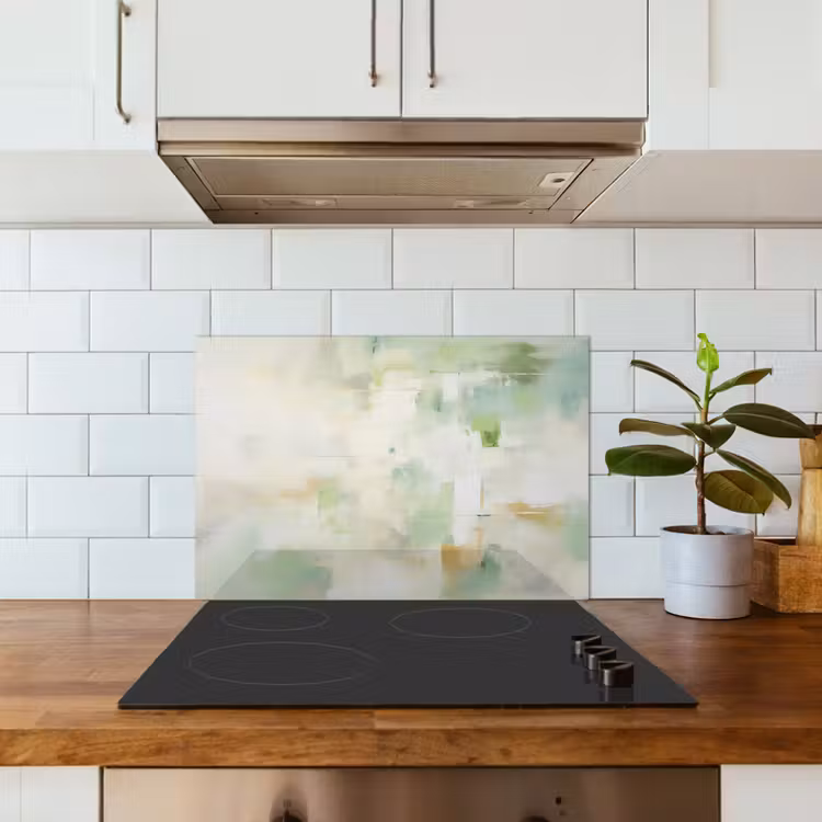 Abstract - Kunst - Wit - Groen - Modern keuken achterwand spatscherm klein -sfeer2