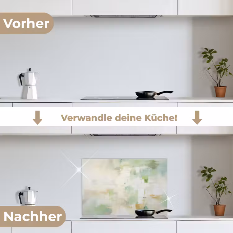 Abstract - Kunst - Wit - Groen - Modern keuken achterwand spatscherm klein -voor_na_DE