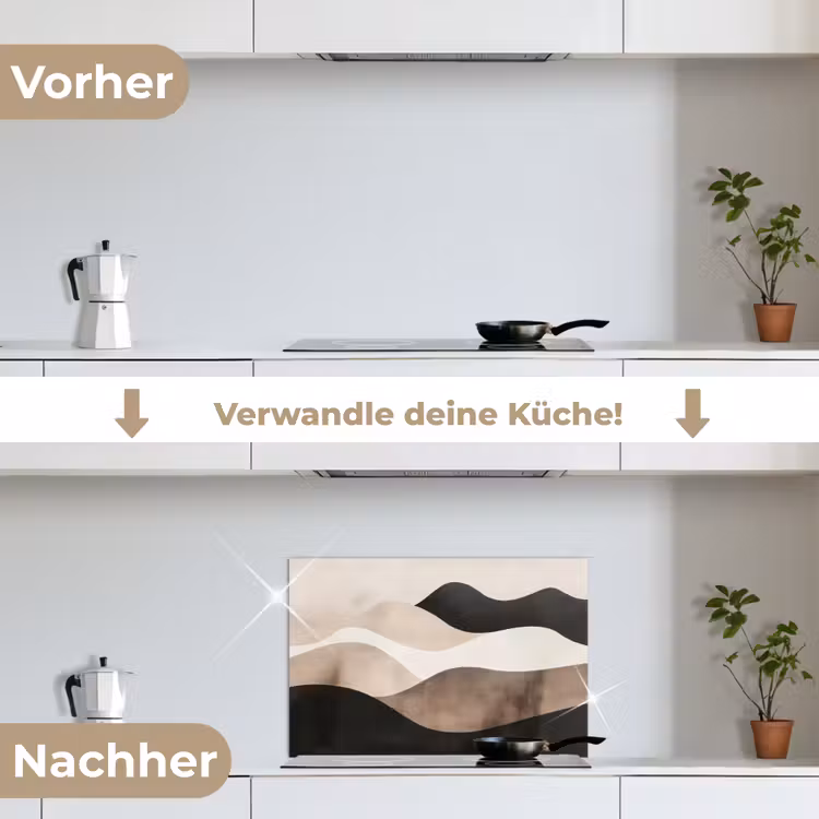 Abstract - Landschap - Golven - Crèmekleur keuken achterwand spatscherm klein -voor_na_DE