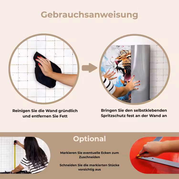 Abstract - Luipaard - Kleurrijk keuken achterwand spatscherm klein -gebruiksaanwijzing_DE