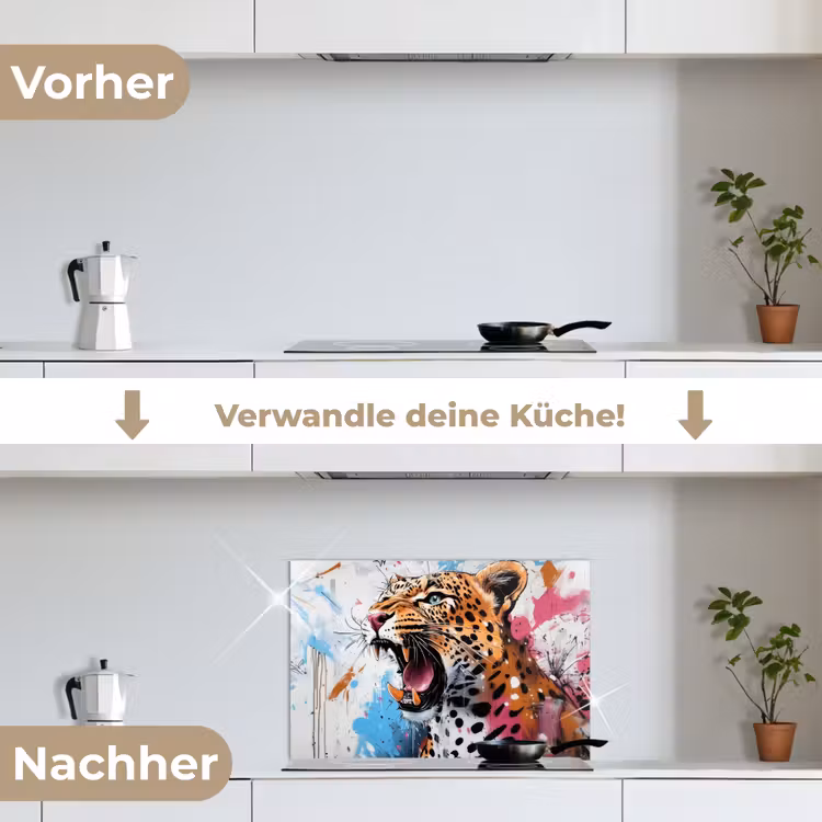 Abstract - Luipaard - Kleurrijk keuken achterwand spatscherm klein -voor_na_DE